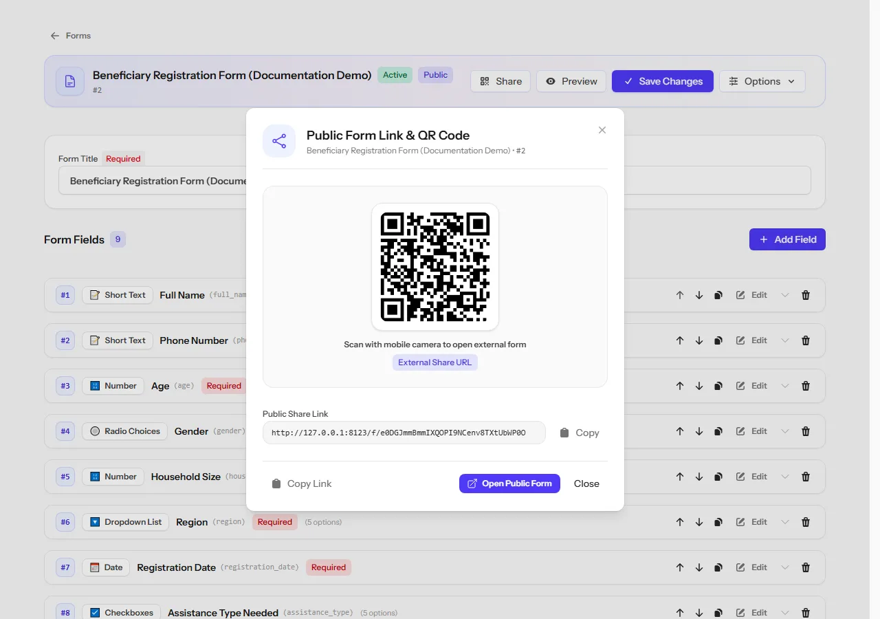 Herkese açık bağlantı ve QR kodu